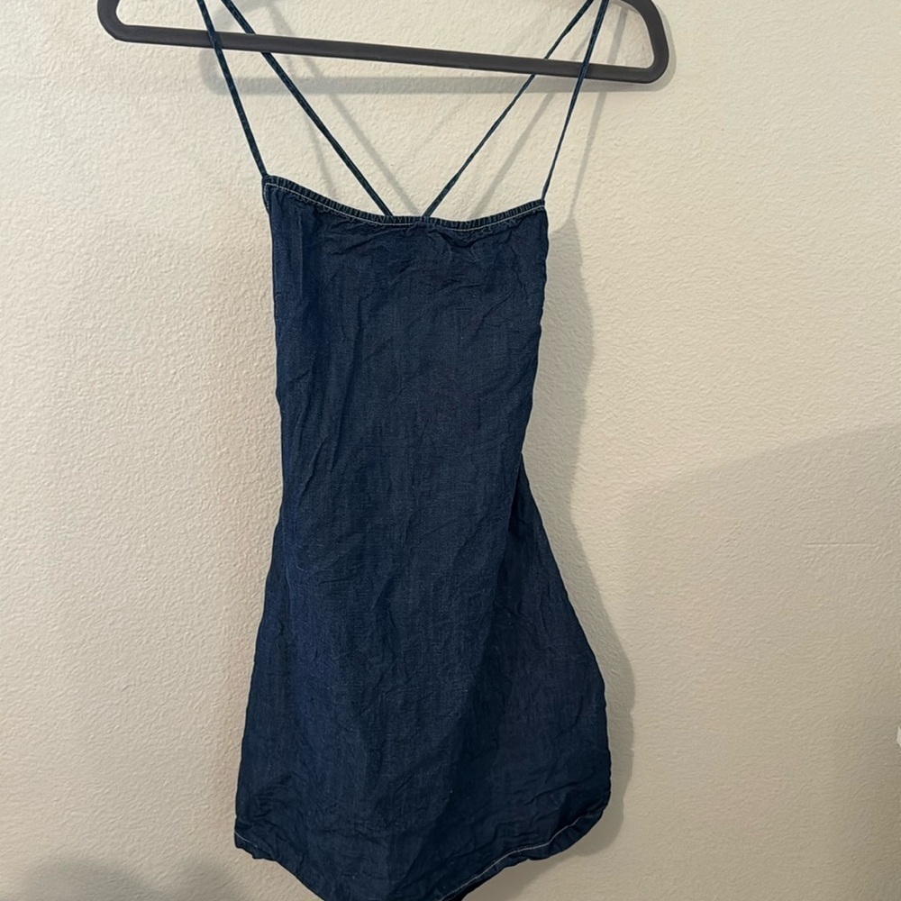 Zara Chambray Denim Mini Trapeze Swing Dress Size M